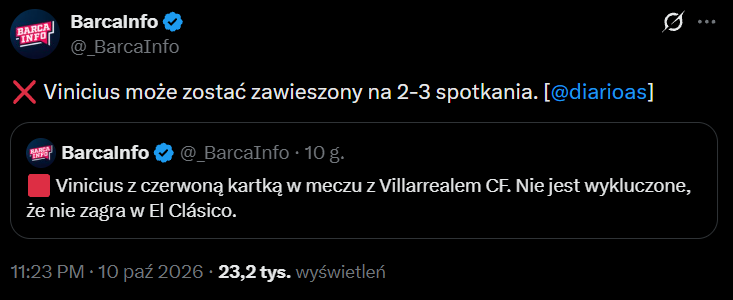 Tak długo może potrwać ZAWIESZENIE Viniciusa Juniora!